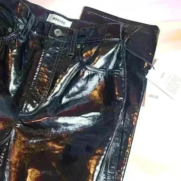 Agolde Recycled Black Leather 90s Pinch Waist Jeans - Picture 5 of 6